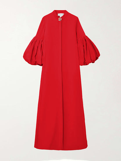 Loose Flower Shape Color Stand Collar Lantern Sleeves Maxi Dresses