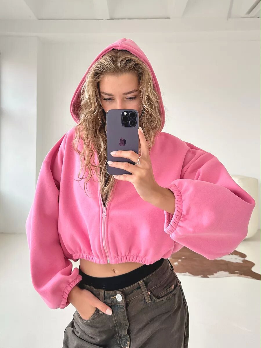 Color Short Sports Hoodie Coat