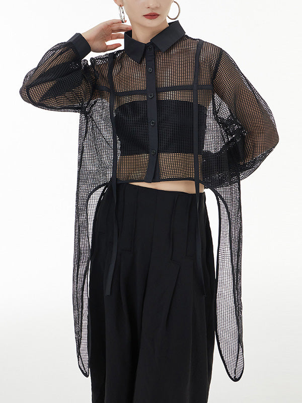 Stylish Long Sleeves Loose Mesh See-through Sun Protection Blouses&shirts Tops