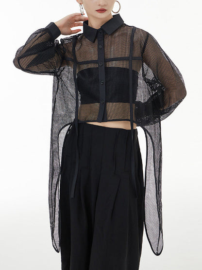 Stylish Long Sleeves Loose Mesh See-through Sun Protection Blouses&shirts Tops