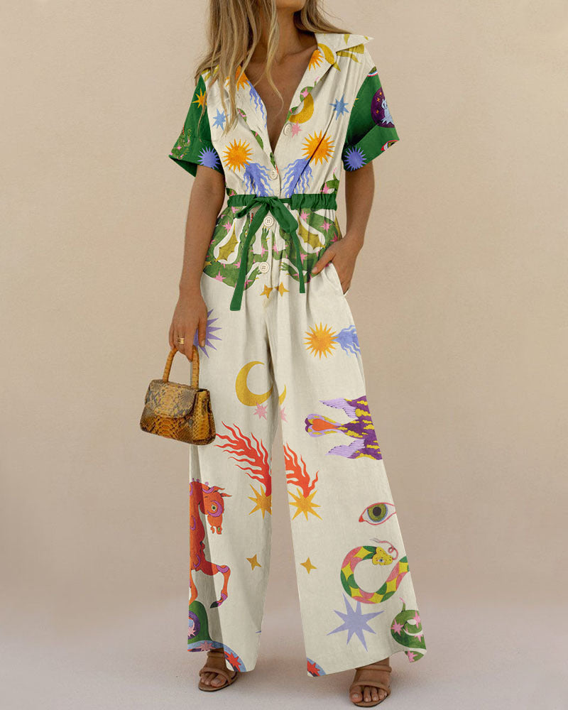 Street Printed Cotton Trousers Jumpsuit High Waist Pants – Urban Style
