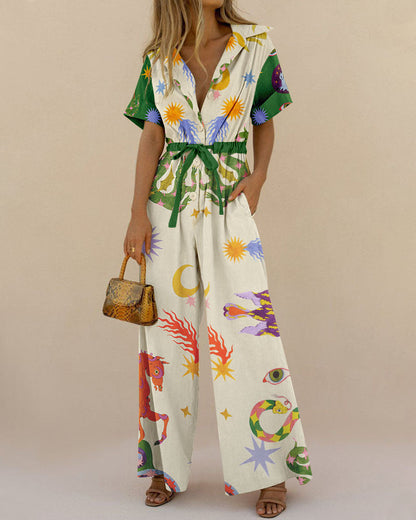 Street Printed Cotton Trousers Jumpsuit High Waist Pants – Urban Style