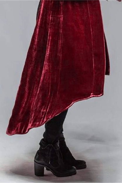 Velvet Long Loose Pocket Slit Coat