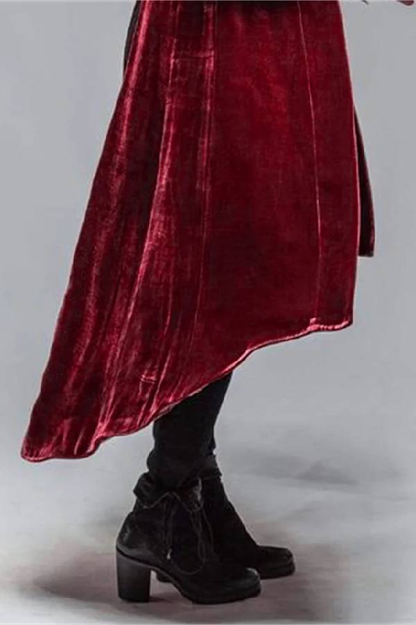 Velvet Long Loose Pocket Slit Coat