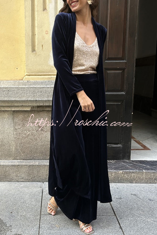 Rooice Velvet Patchwork Long Sleeved Coat