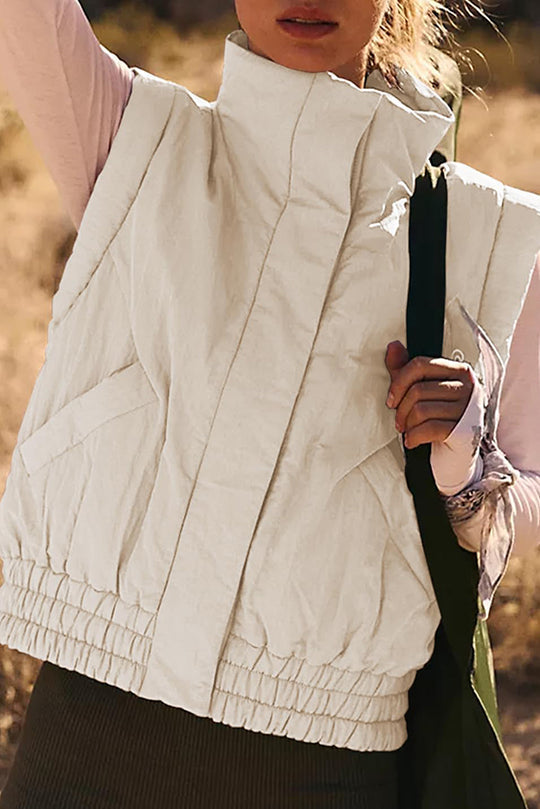 Versatile Stand Collar Button Sleeveless Loose Pocket Vest Jacket