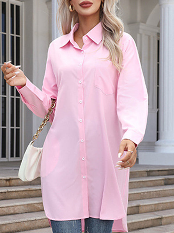 High-low Irregular Clipping Color Split-joint Lapel Blouses