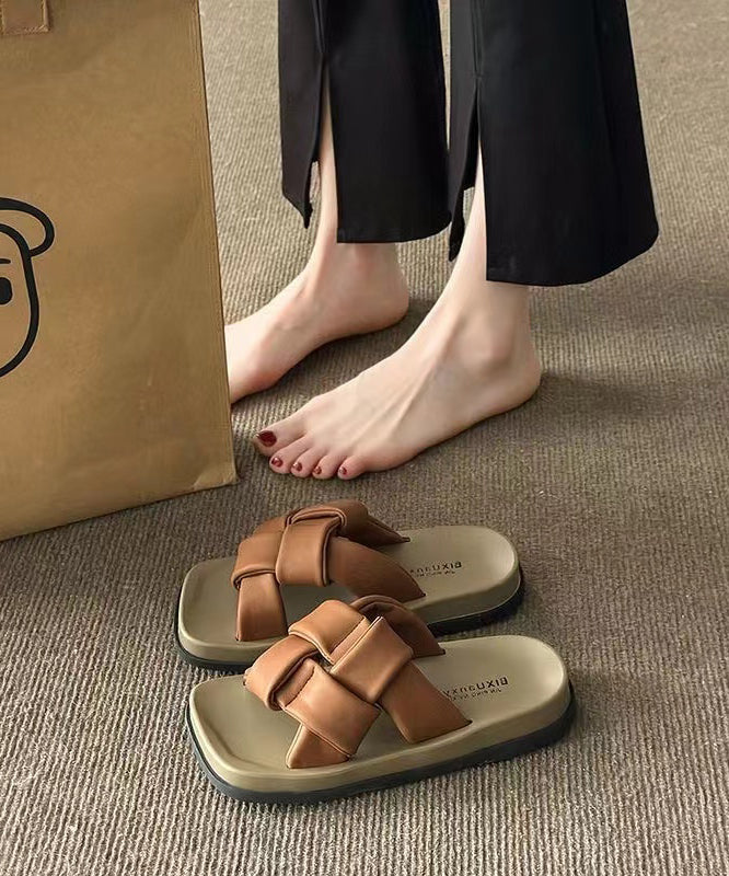 Beige French Platform Slide Sandals Peep Toe Ap1053