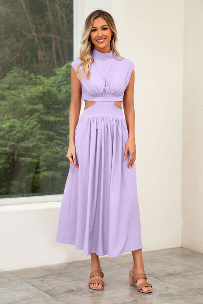 Self Made Real Shot Summer Sweet Stand Collar Macaron Color Cropped Outfit Maxi Dress