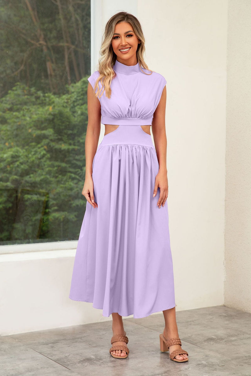 Self Made Real Shot Summer Sweet Stand Collar Macaron Color Cropped Outfit Maxi Dress