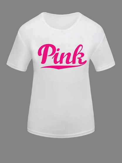 Pink Letter Print T-shirt New in Spring Summer Short Sleeve Round Neck Basic Tee Daily Regular Fit High Street Tops for