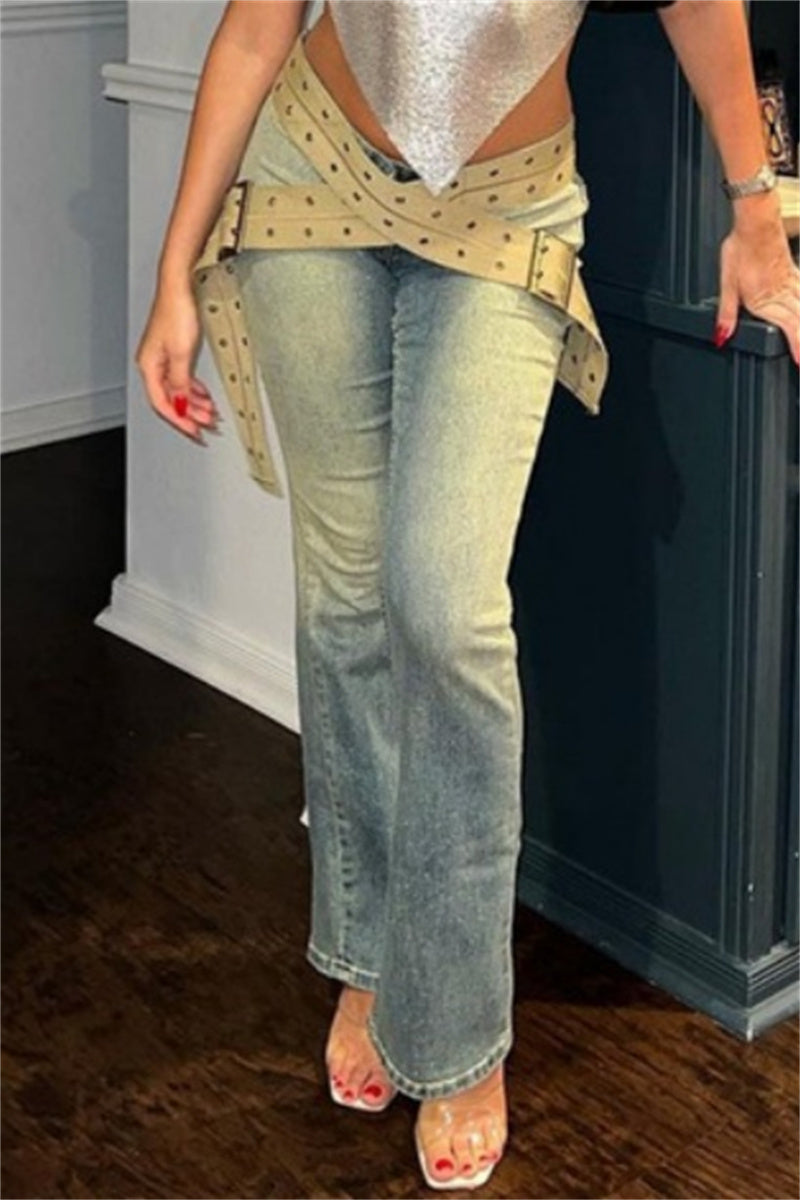 Patchwork Low Waist Skinny Denim Jeans