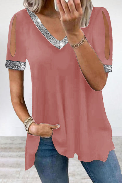 Sequins V Neck T-shirts