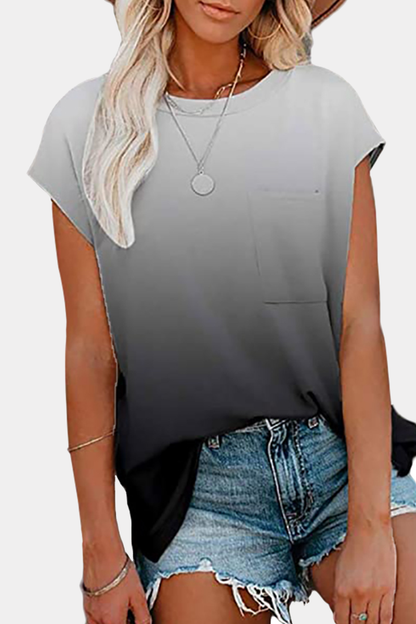 Street Gradual Change Pocket O Neck T-shirts(6 Colors)