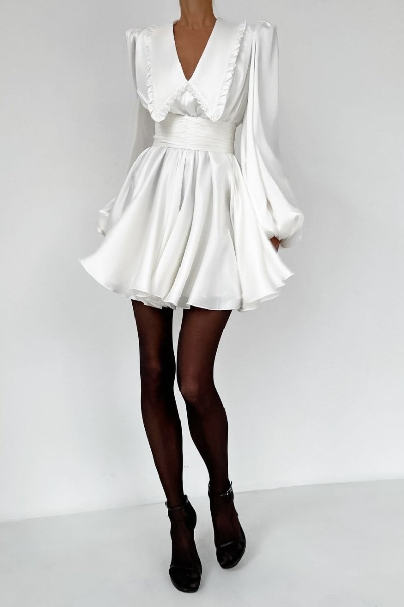 Milena V-neck Lantern Sleeve Mini Dress