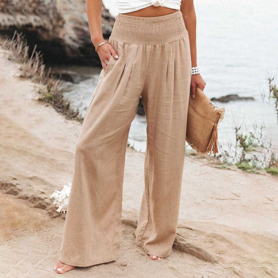 Spring Summer Cotton Linen Wide Leg Pants Trousers