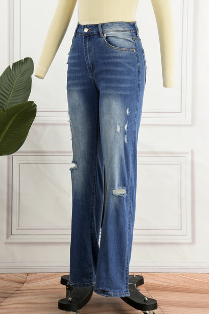 Street Patchwork Ripped Straight Denim Jeans(3 Colors)