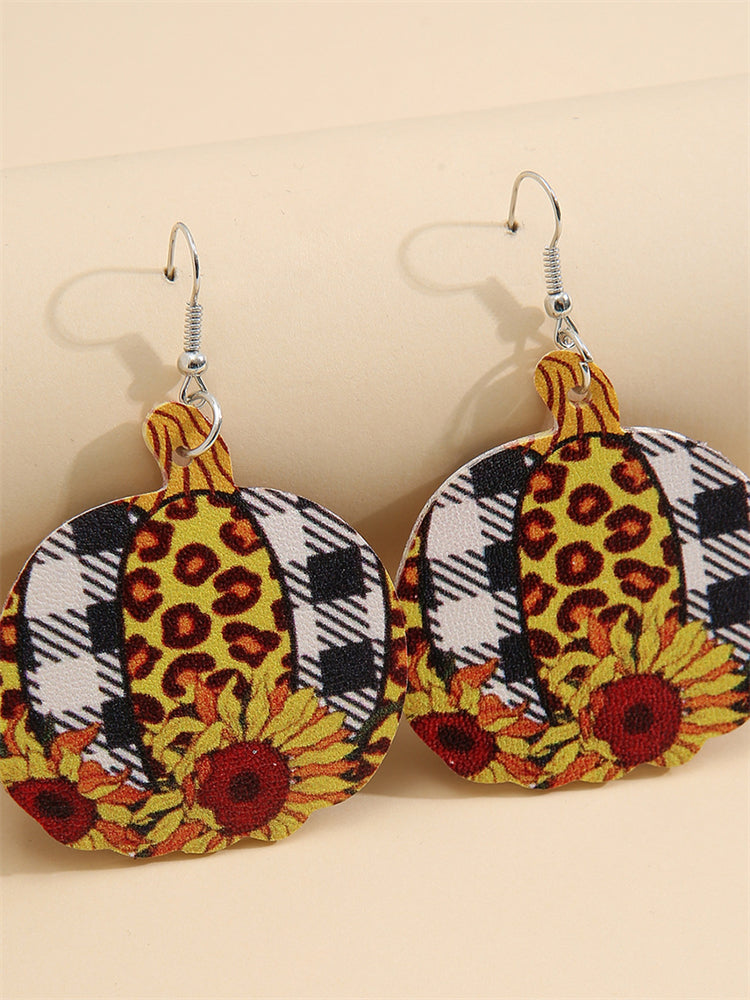 Leopard Sunflowers Pumpkin Leather Earrings artswardrobe