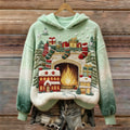 Women's Retro Christmas Tree Pattern Casual Hooded Sweatshirt
