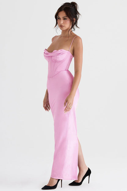 Satin Sleeveless Corset Midi Dress