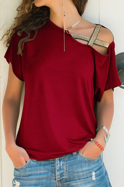 Split Joint Oblique Collar T-shirts(7 Colors)