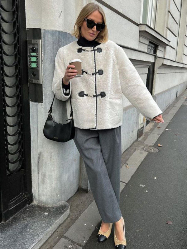New Fashionable Cashmere ’s Metal Lock Design Cardigan Jacket