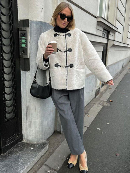 New Fashionable Cashmere ’s Metal Lock Design Cardigan Jacket