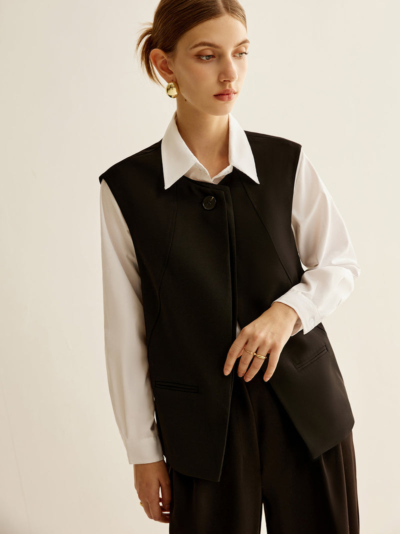 Piped Button Slit Vest