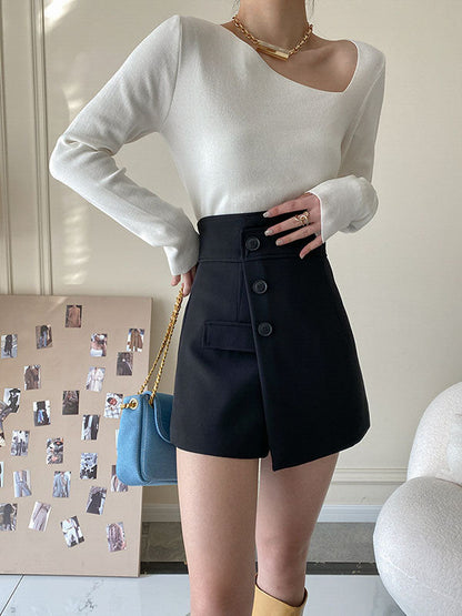 High Waisted Irregular Clipping Color Culotte Shorts Bottoms