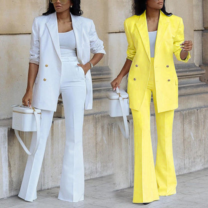 ’s Autumn Color Suit Wide Leg Pants Set