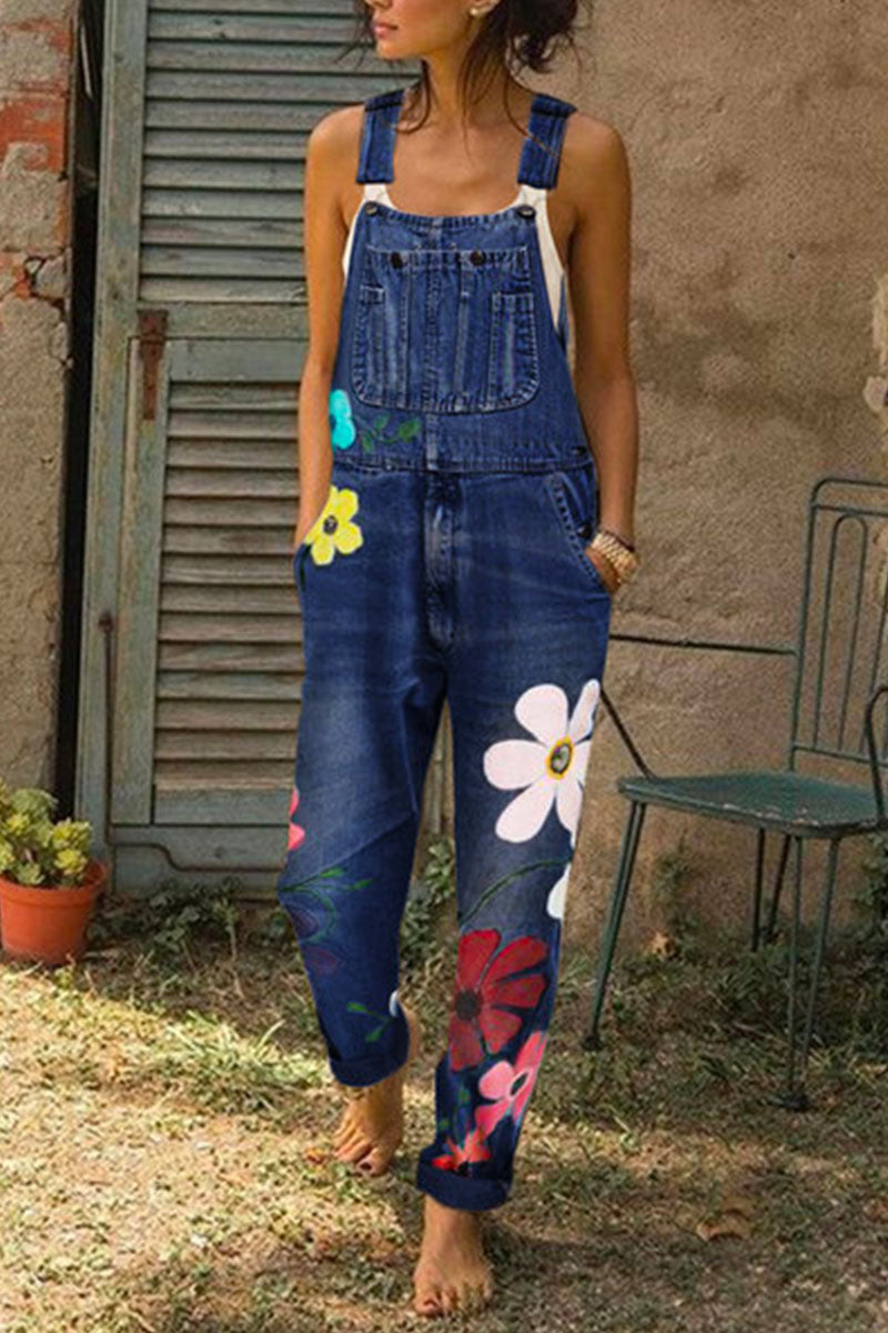 Street Print Patchwork Loose Denim(5 Colors)