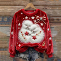 Christmas Sleeping Cats Stars Embroidered Cozy Plush Sweatshirt