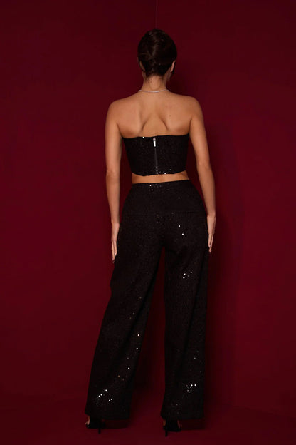 Belinda Sequins Denim Pants Set