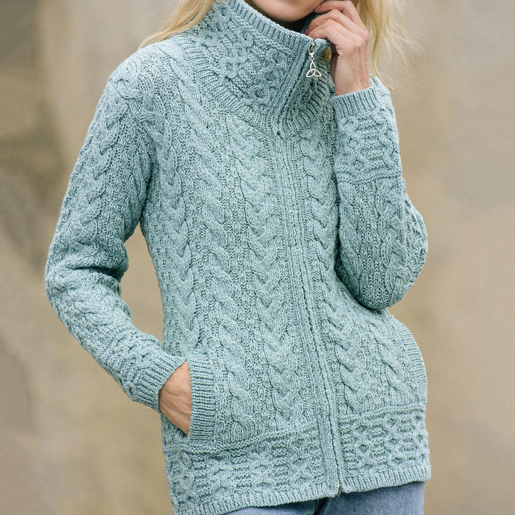 Women's Clan Pattern Zip Turtleneck Aran Sweater Cardigan elevenforest