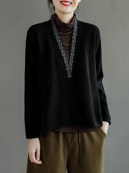 Color Embroidered Wool Blend Cardigan Top