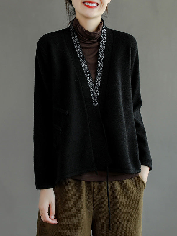 Color Embroidered Wool Blend Cardigan Top