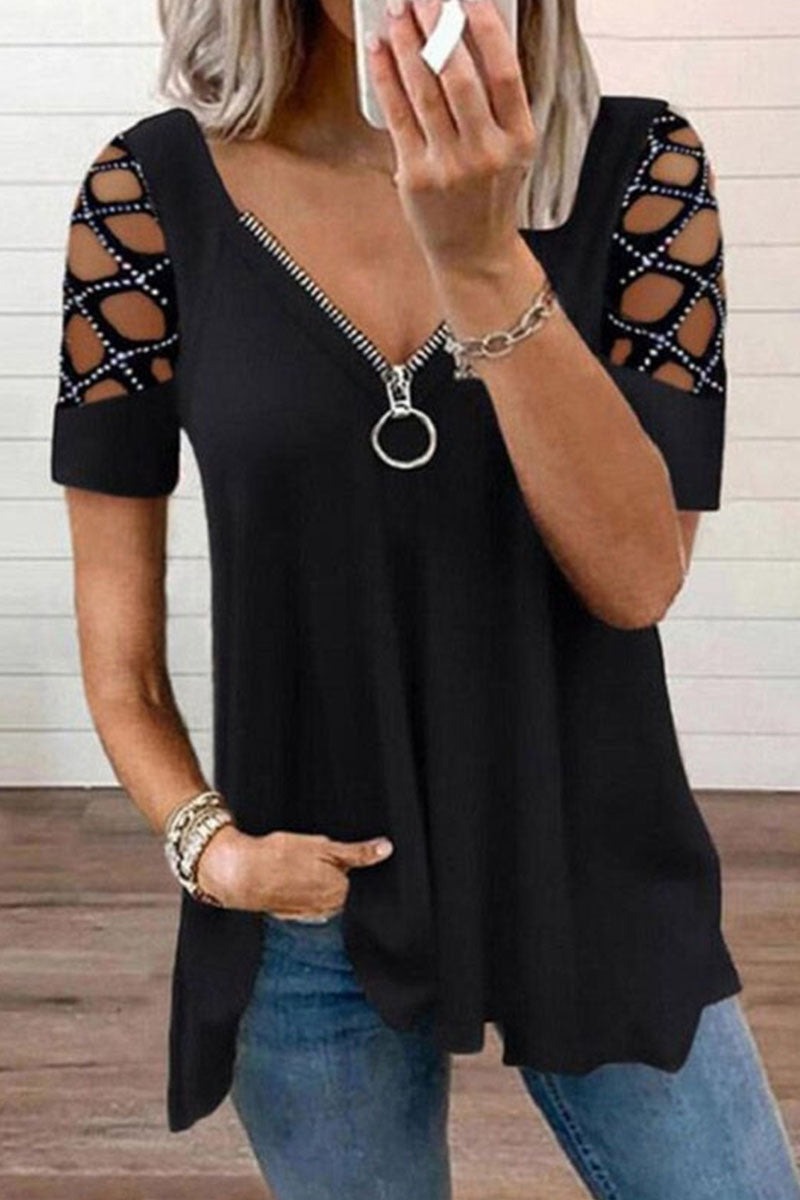 Patchwork V Neck T-shirts