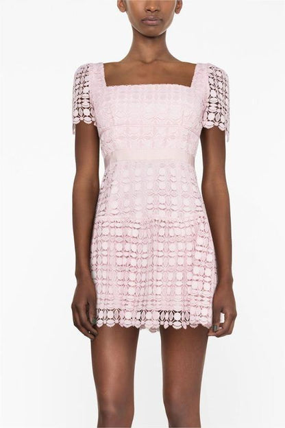 Square Collar Lace Mini Dress