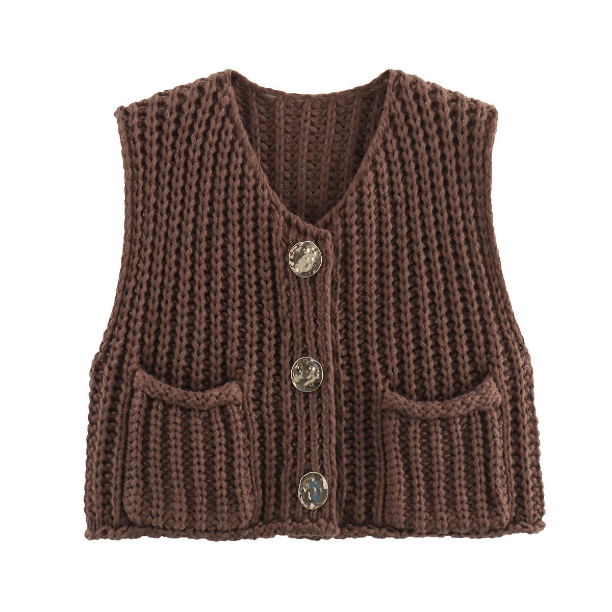 Large Buttons Color Knit Vest Cardigan