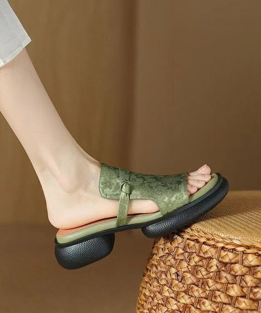 Chinese Style Green Splicing Platform Slide Sandals Peep Toe Oi074