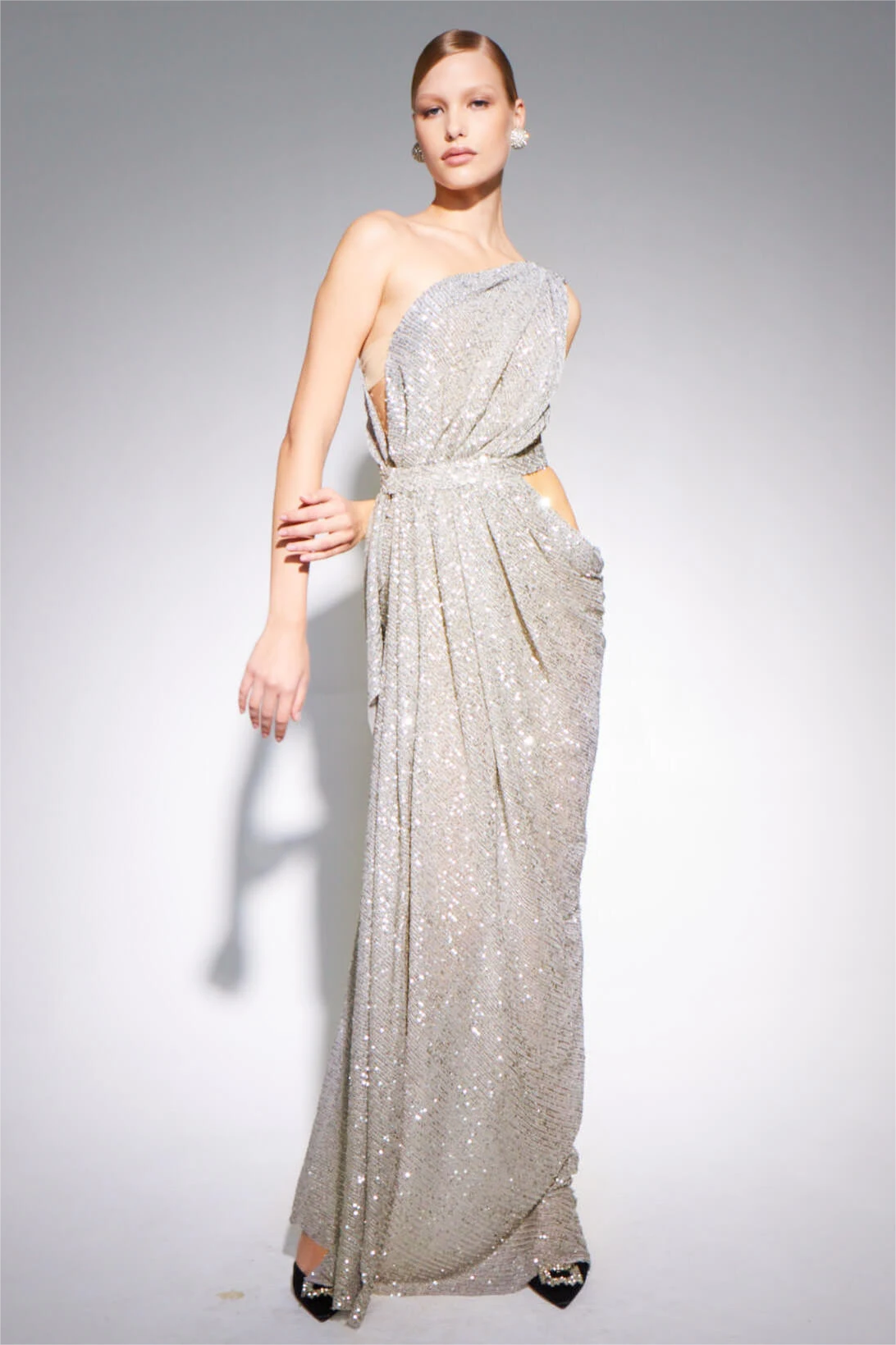Sequin One-shoulder Split Maxi Dress