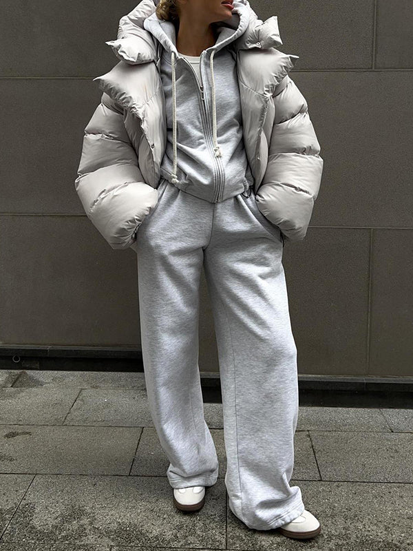 Long Sleeves Loose Color Split-joint Hooded Padded Coat
