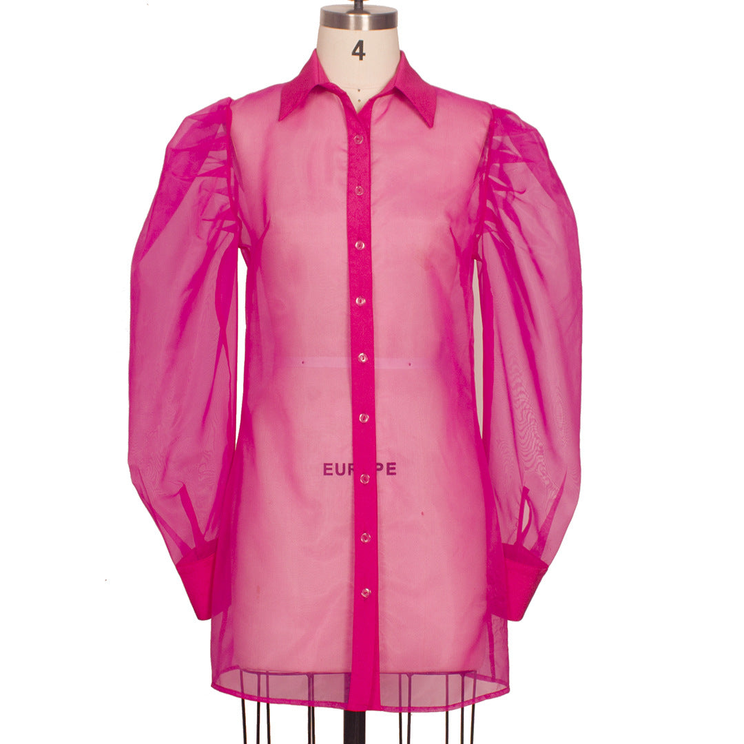 Spring Summer Clothing Puff Sleeve Top Long Sleeve Organza Cardigan Dress Suit