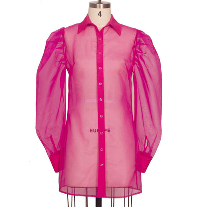 Spring Summer Clothing Puff Sleeve Top Long Sleeve Organza Cardigan Dress Suit