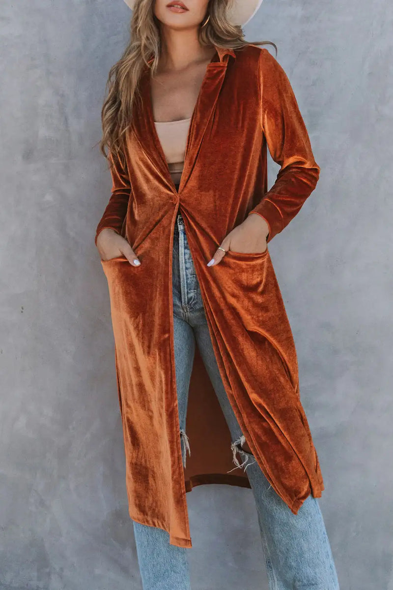 Brown Velvet Long Coat