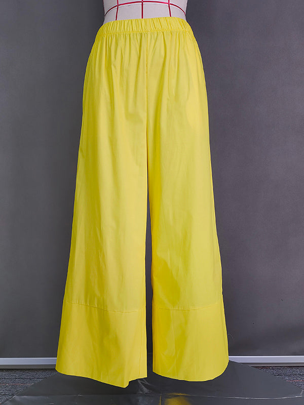 High Waisted Loose Pockets Color Pants Trousers