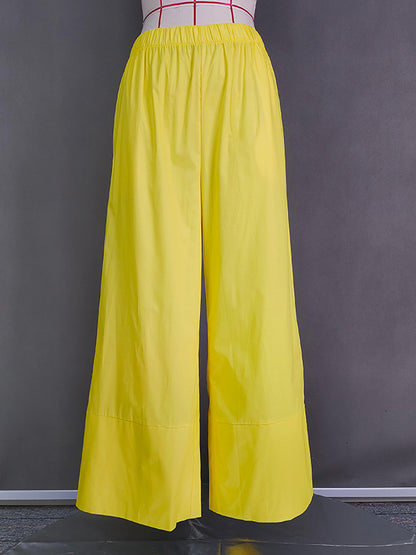 High Waisted Loose Pockets Color Pants Trousers