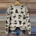 Comstylish All Over Cats Art Print Crew Neck Casual Sweatshirt