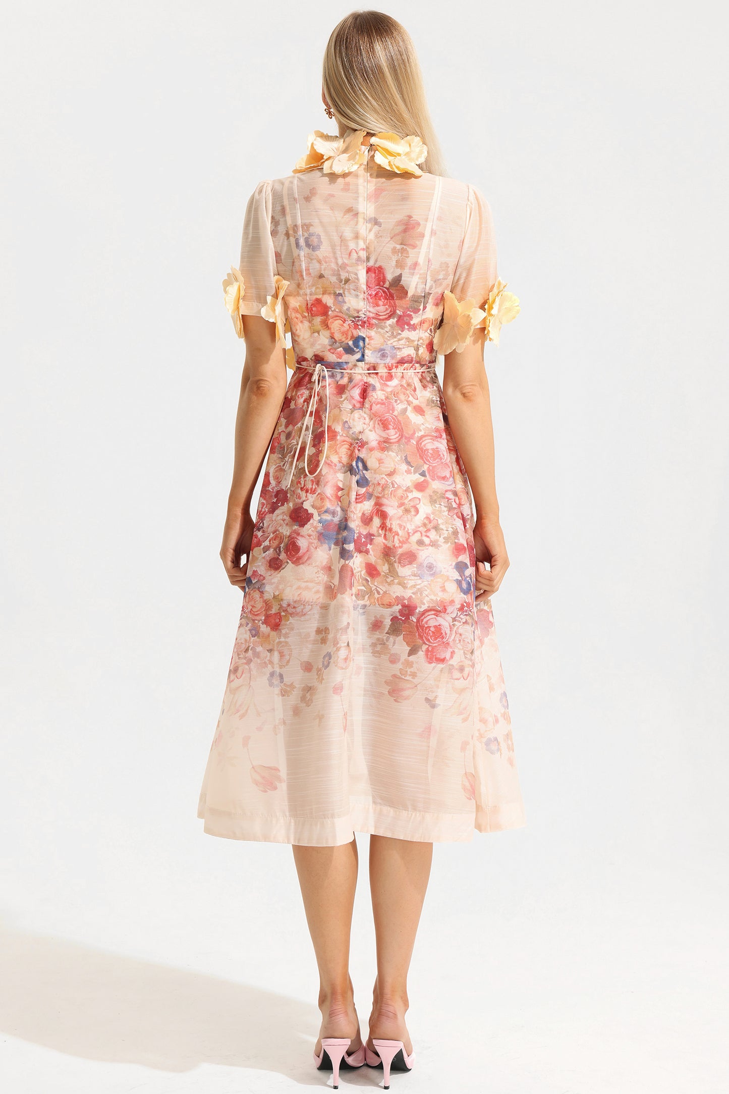 Round Neck Lace Up Short Sleeve Midi Dress