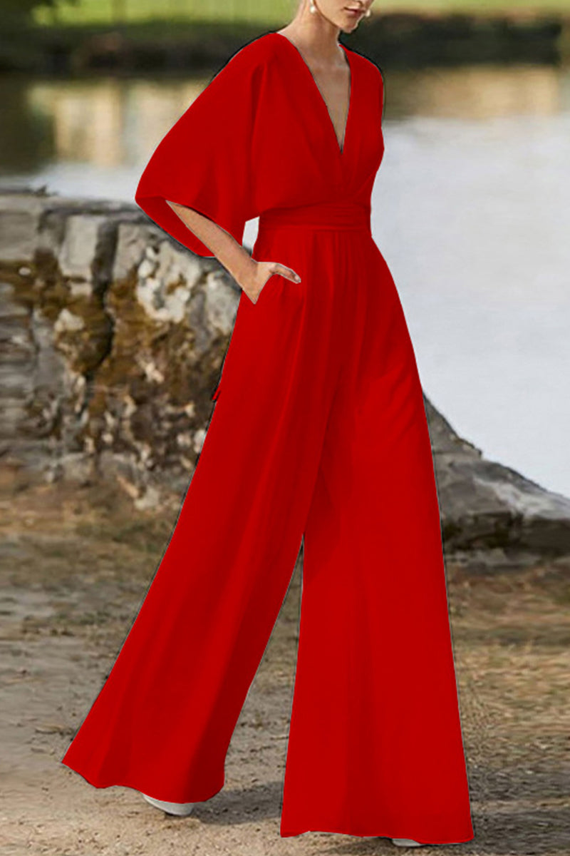 Color V Neck Boot Cut Jumpsuits(7 Colors)